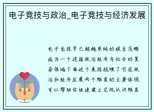 电子竞技与政治_电子竞技与经济发展